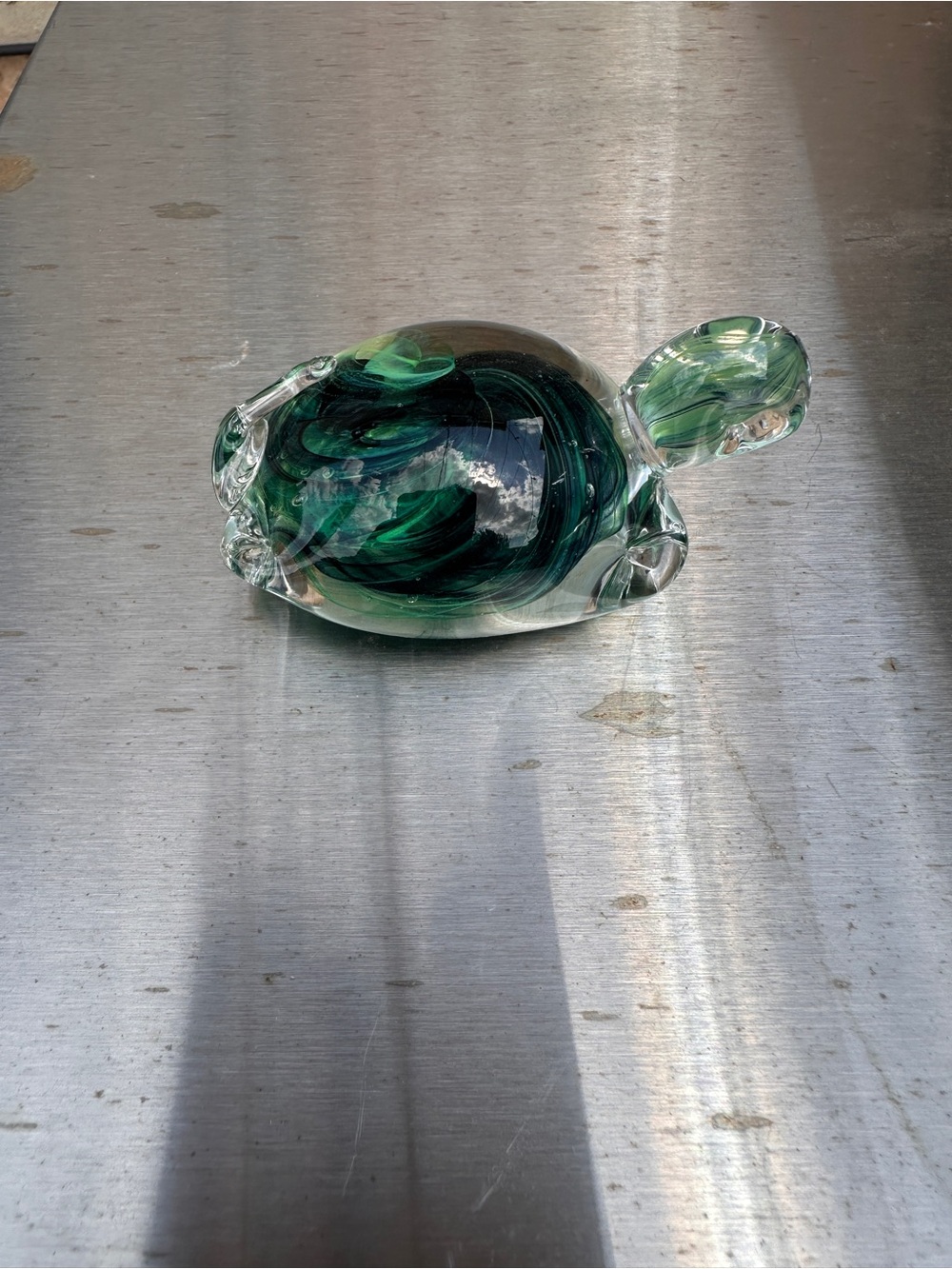 Vintage Kerry Glass Handblown Ireland Turtle Paperweight Swirl Bubbles 3”